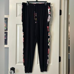 Kensie Black Track Pants with Floral Side Stripes